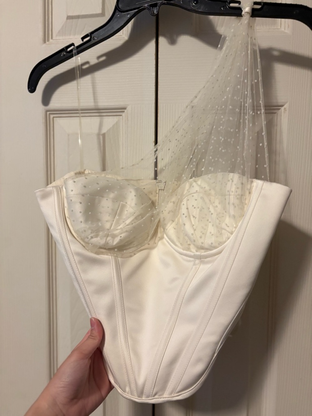House of CB Cream Satin Bustier with Polka Dot Tulle